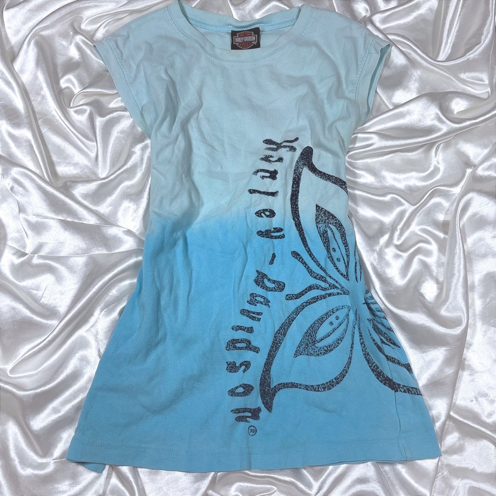 y2k Harley Davidson Sleeveless Top Blue Excellent Ombre Butterfly Graphic XL